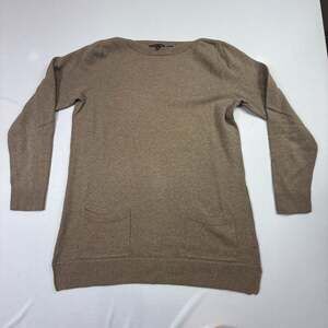 Jeanne Pierre Women's 100% Cotton Long Sleeve Pocket Sweater, Size M, Brown